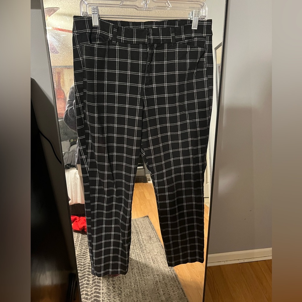 High Rise Plaid Dress Pants (Black)